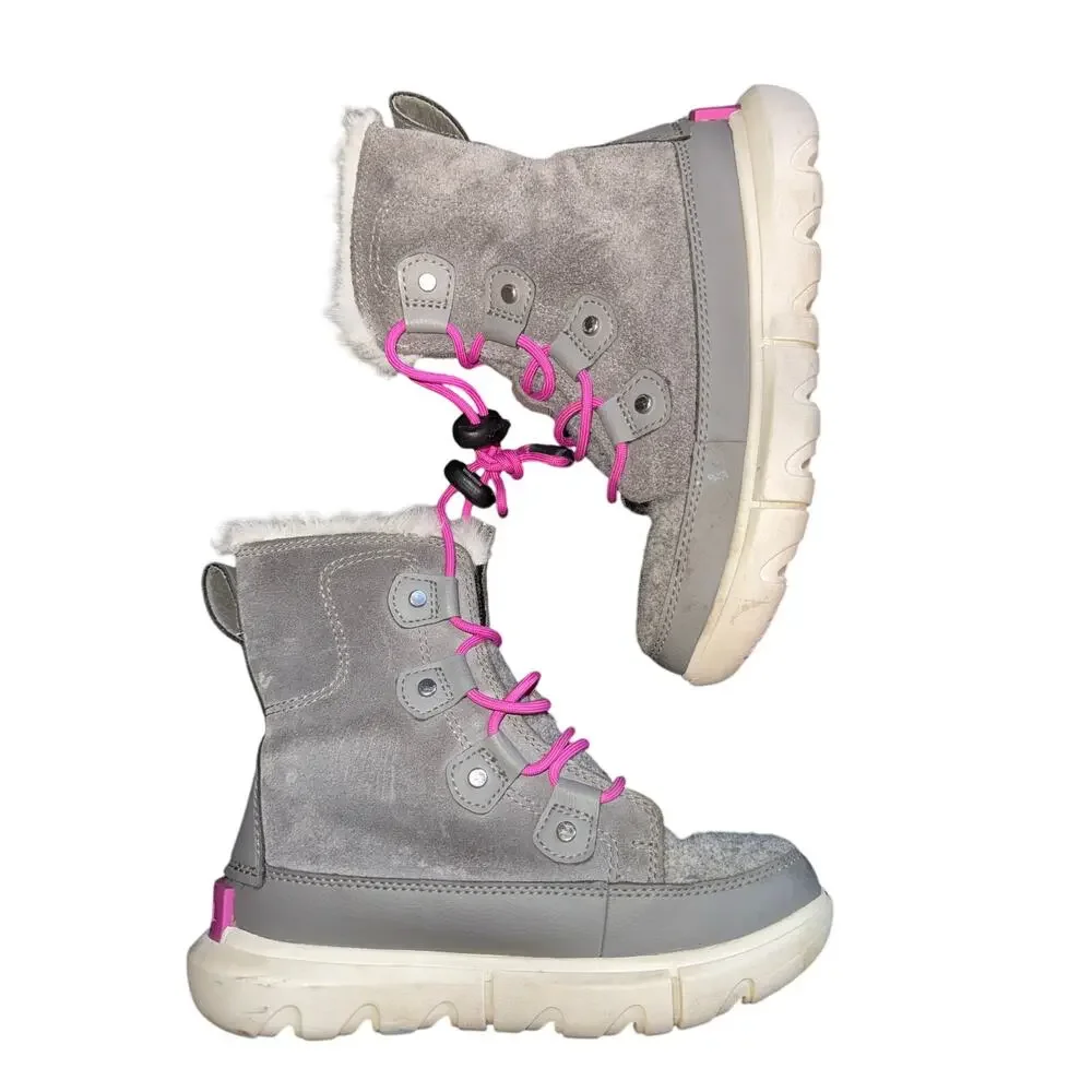 Sorel Waterproof Explorer Faux Fur Lined Boot - Quarry - size 1 kids - D-O4